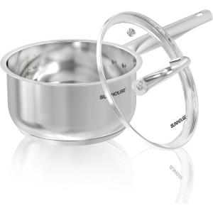 SUNHOUSE – 3.1 Quart Steamer Pots With Lid 2-Tier Multipurpose Stainless Steel Steaming Pot Cookware With Handle For Vegetable, Dumpling, Sauce, Food – Triple Bottom, Measurement Line(SAUCE PAN)