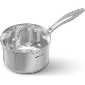 SUNHOUSE Stainless Steel 2 Quart Saucepan with Steamer, Multipurpose Pot with Pour Spout,Strainer Glass Lid, 2 Quart Sauce Pan for Cooking with Stay-cool Handle