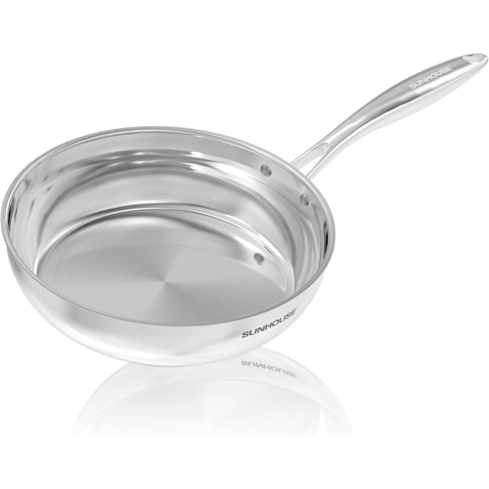 image:imageSunhouse 8 Inch TriPly Stainless Steel Frying Pan WholeClad No Coatings Skillet with Staycool Handle for Cooking Durable amp Oven Safe to 500F Dishwasher Safe Compatible with All CooktopsFRY PAN Chef Series