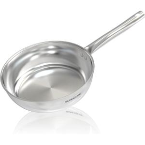 Sunhouse 8 Inch Tri-Ply Stainless Steel Frying Pan, Whole-Clad No Coatings Skillet with Stay-cool Handle for Cooking, Durable & Oven Safe to 500°F, Dishwasher Safe, Compatible with All Cooktops(FRY PAN (Basic))