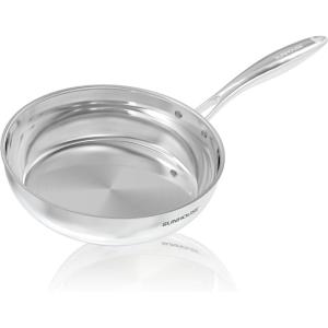 Sunhouse 8 Inch Tri-Ply Stainless Steel Frying Pan, Whole-Clad No Coatings Skillet with Stay-cool Handle for Cooking, Durable & Oven Safe to 500°F, Dishwasher Safe, Compatible with All Cooktops(FRY PAN (Chef Series))