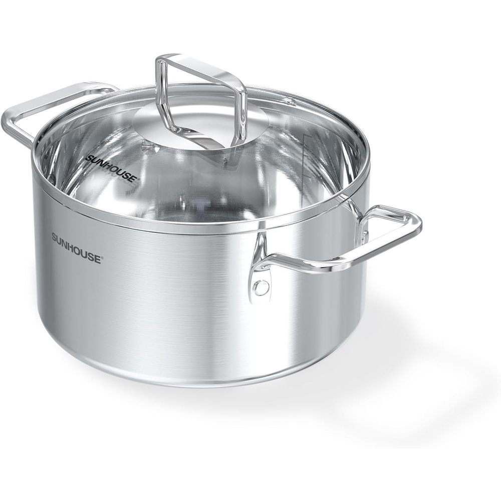 image:imageSUNHOUSE 6 Quart TriPly Stainless Steel Stock Pot with Visible Lid for Soup Pasta and Vegetables Induction Compatible Dishwasher Safe6 Quarts