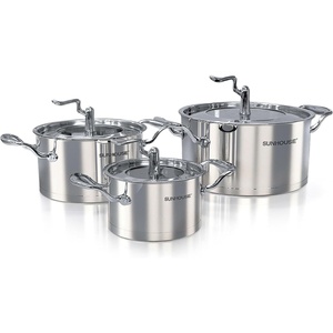 SUNHOUSE 6 Quart Tri-Ply Stainless Steel Stock Pot with Visible Lid, for Soup, Pasta, and Vegetables, Induction Compatible, Dishwasher Safe(2-Quart  3.5-Quart  7-Quart)