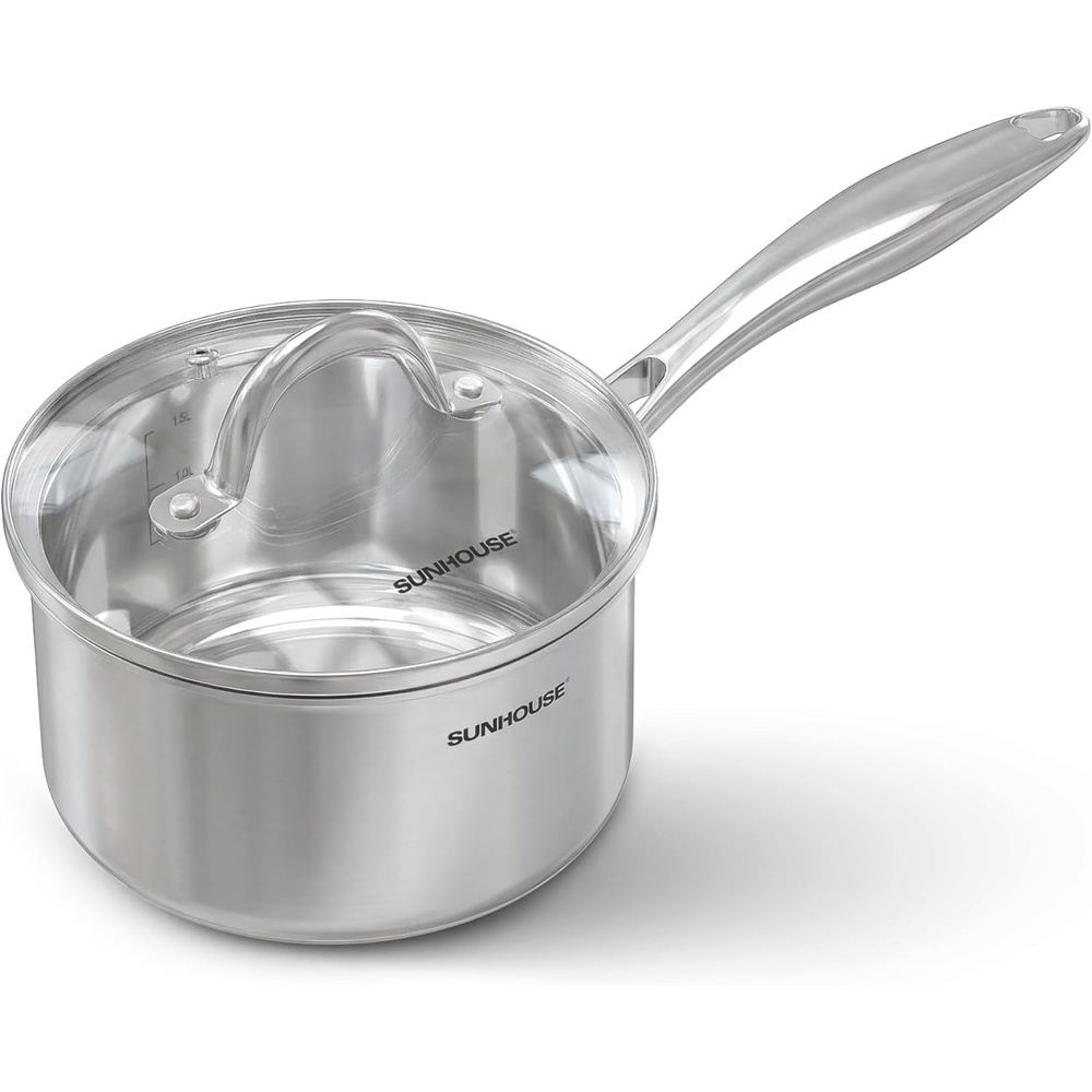 image:imageSunhouse 3 Quart Sauce Pan with Lid TriPly Stainless Steel Saucepan with FullClad Base Small Pot for Cooking PFOAFree Professional Induction Ready Cookware3 Quarts
