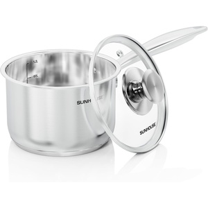 SUNHOUSE 1.5 QT Stainless Steel Saucepan with Lid, 3-Ply 18/10 Stainless Steel Cookwares, Small Kitchen Pots with Stay-Cool Handle, Dishwasher Safe, Oven Safe, Compatible with Induction, Ceramic, Gas(1.5 Quarts)