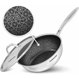 Sunhouse 11 Inch Non Stick Deep Frying Pan with Lid – 5 Quart Hybrid Saute Pan with Lid, Nonstick Stainless Steel Skillet, Induction Cookware Compatible with All Cooktops(10 inch/4.3 QT)