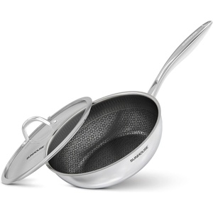 Sunhouse 11 Inch Non Stick Deep Frying Pan with Lid – 5 Quart Hybrid Saute Pan with Lid, Nonstick Stainless Steel Skillet, Induction Cookware Compatible with All Cooktops(11 inch/5 QT)