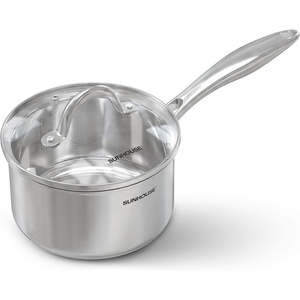 Sunhouse 3 Quart Sauce Pan with Lid, Tri-Ply Stainless Steel Saucepan with Full-Clad Base, Small Pot for Cooking, PFOA-Free, Professional Induction Ready Cookware(3 Quarts)