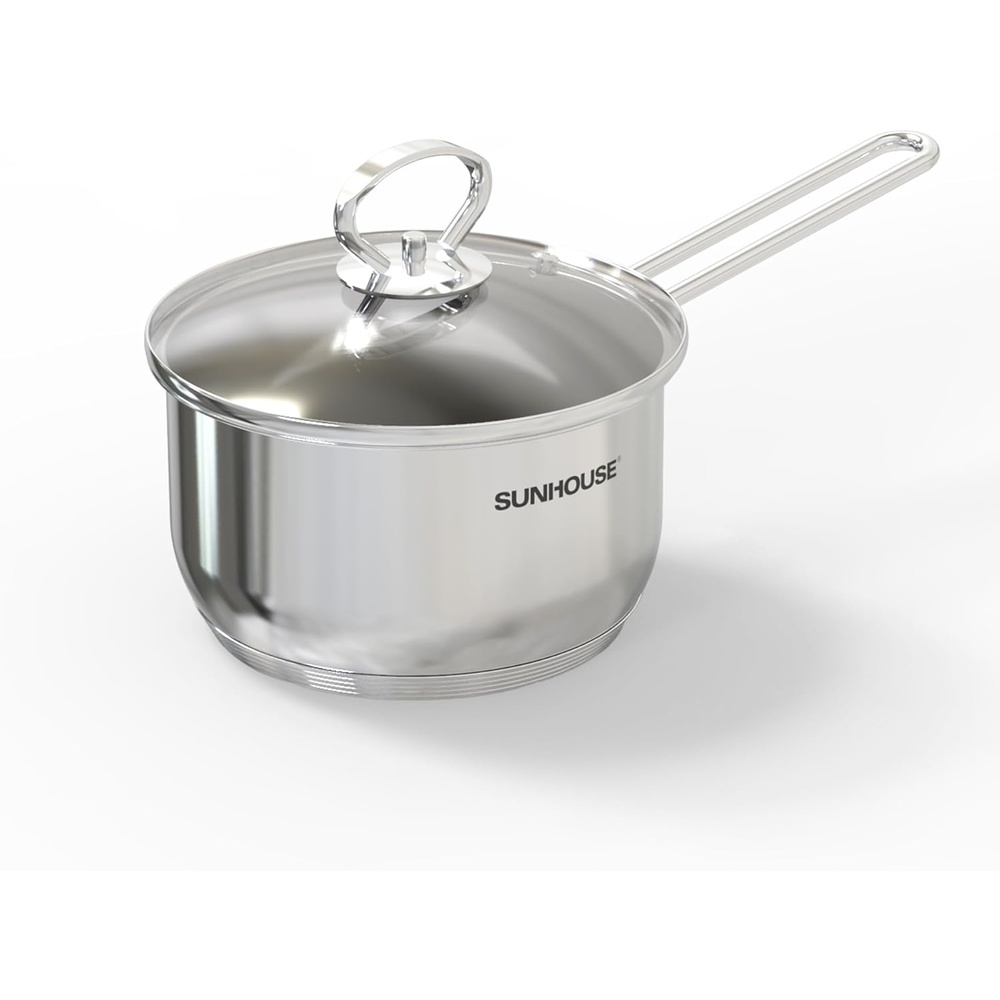 image:imageSunhouse 15 QT Stainless Steel Sauce Pan with Lid Small Pot for Cooking PFOAFREE 5Ply Base Mini Saucepan StayCool Handle Compatible with Induction Ceramic Gas
